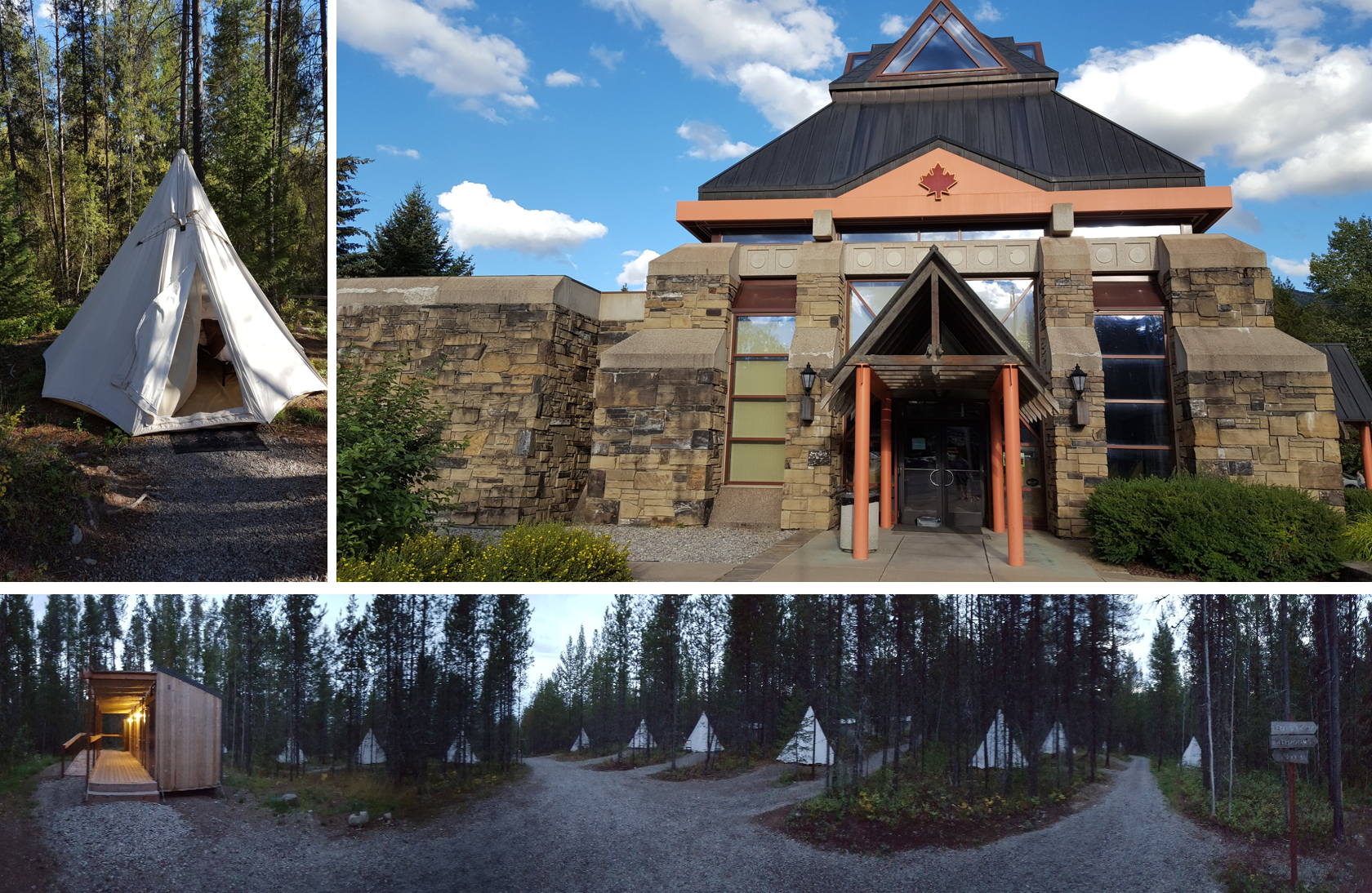 我们入住的帐篷；Alberta 游客中心；入夜时分帐篷旅馆的经济房区全景