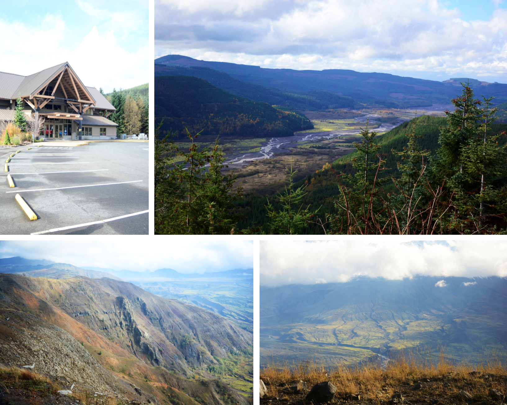 Johnston Ridge 观景点；观景点外火山侵蚀地貌